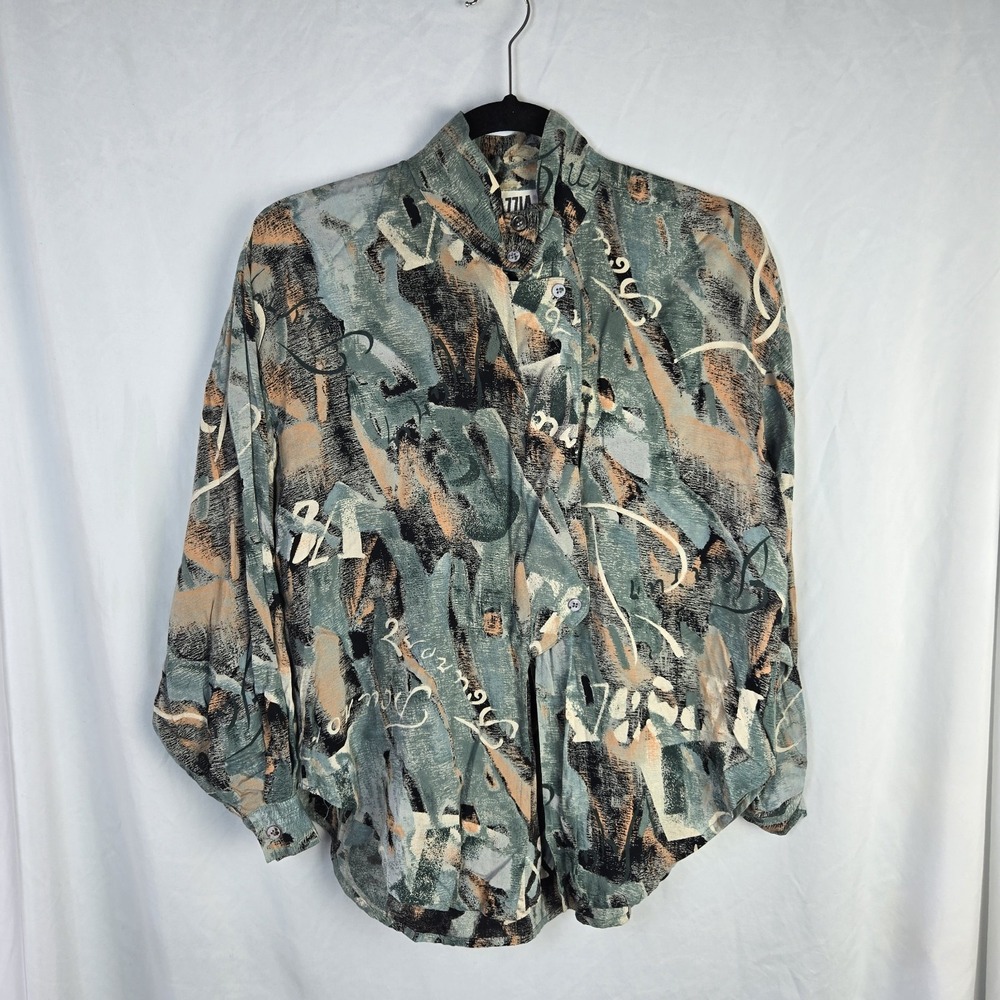 Vintage 80s Tarazzia Abstract Bold Blouse Womens Small Split Back Maximalist
